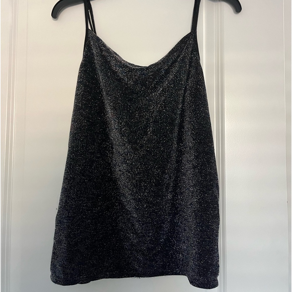 Black sparkly cowl neck tank top